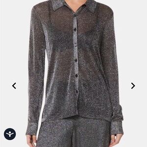Whistles Black and Silver Glitter Button-Down Shirt